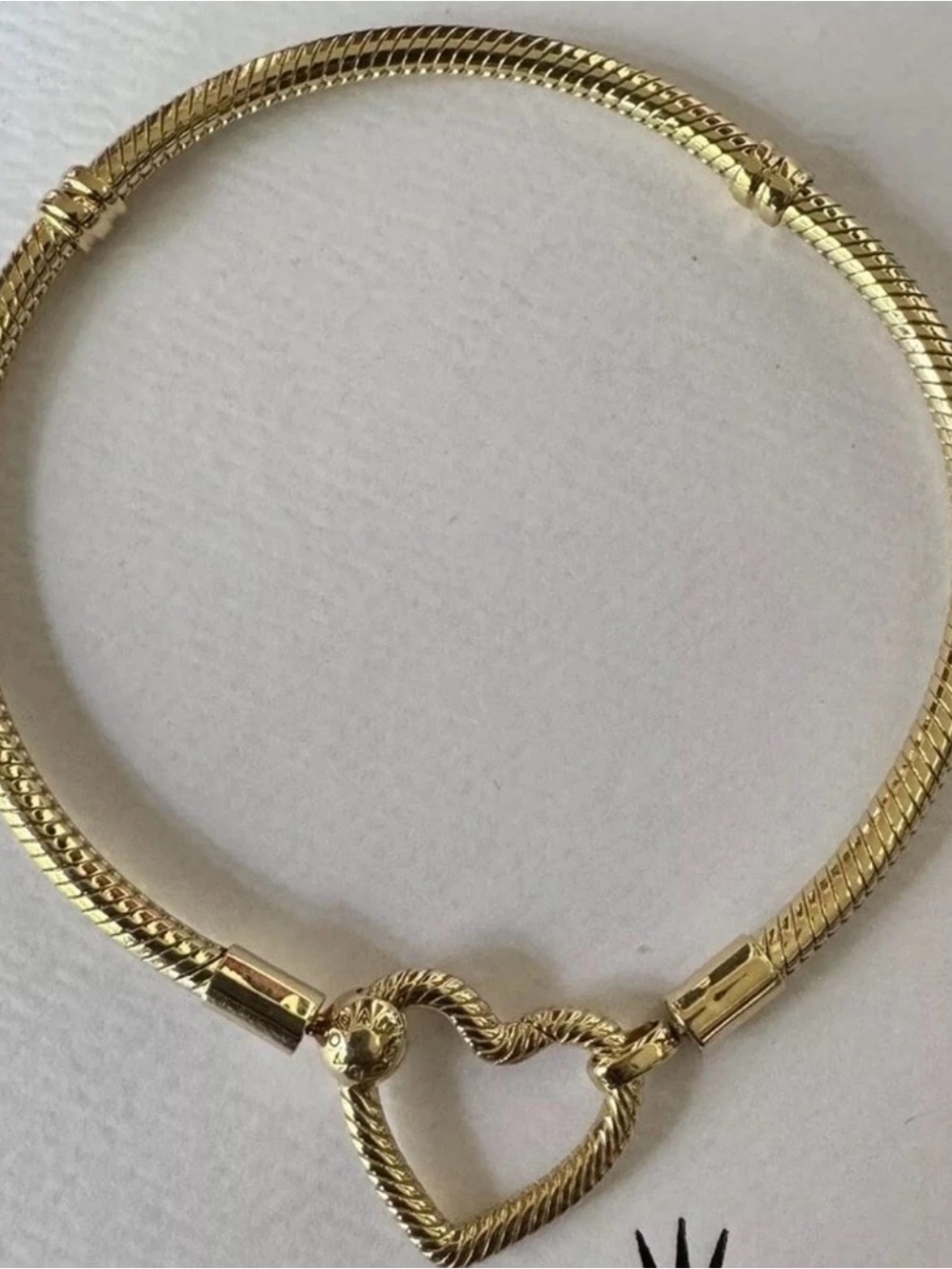 ❗️NEW❗️Pandora 14k Gold Moments Heart Closure Snake Chain Bracelet 7.9 Inches